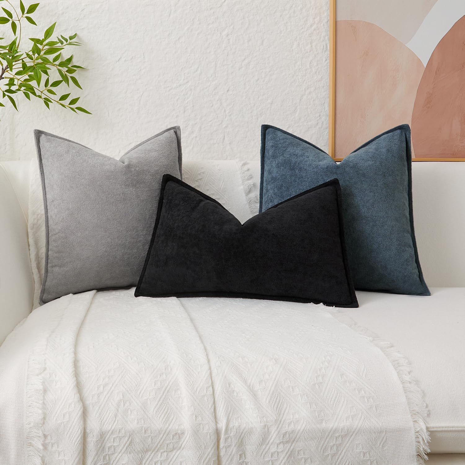 KevinTextile Kevin Textile Waterproof Decorative Pillow Covers Black 22x22 Inch Pack of 2 Soft Boucle Textured Euro Pillowcases Elegant Acc…