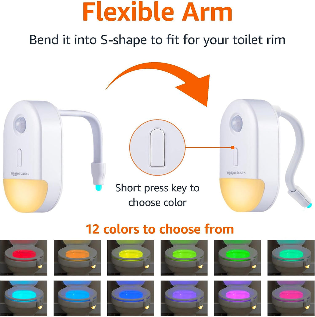 Amazon Basics Color Changing LED Toilet Bowl Motion Sensor Light, Battery Operated, Auto-off After 60 Seconds, 15 ft Detection Range, 2…