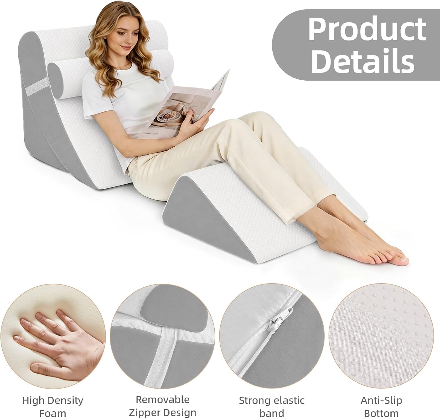 LevNubis 4PCS Orthopedic Bed Wedge Pillow Set for Post Surgery &, Adjustable Wedge Pillow for Back, Sitting up in Bed, Recovery, Acid R…