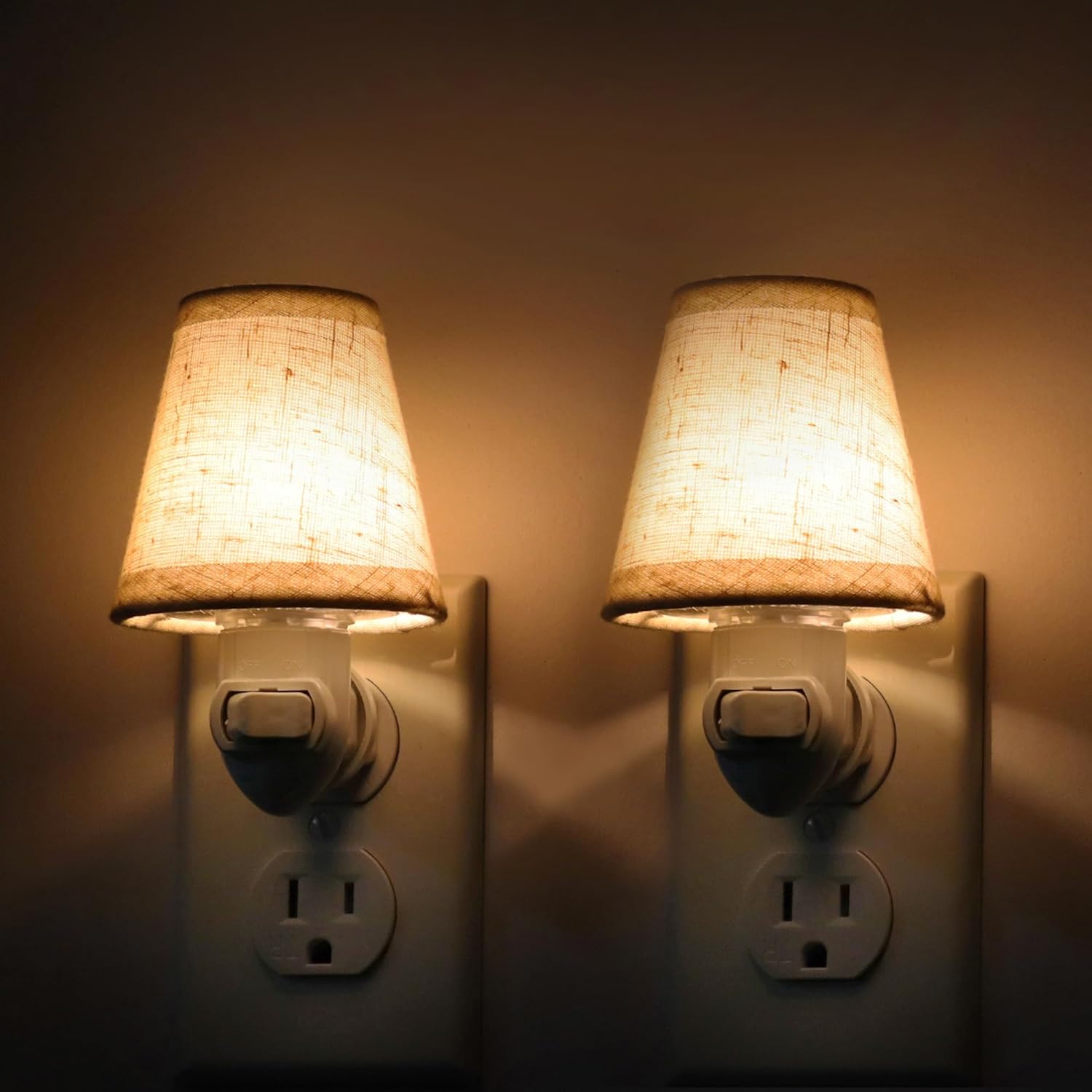 Vintage Plug in Night Light with Switch, 2-Pack 0.5W LED Night Lights Plug into Wall Socket, Soft Warm Baby Nursery Nightlight with Linen…
