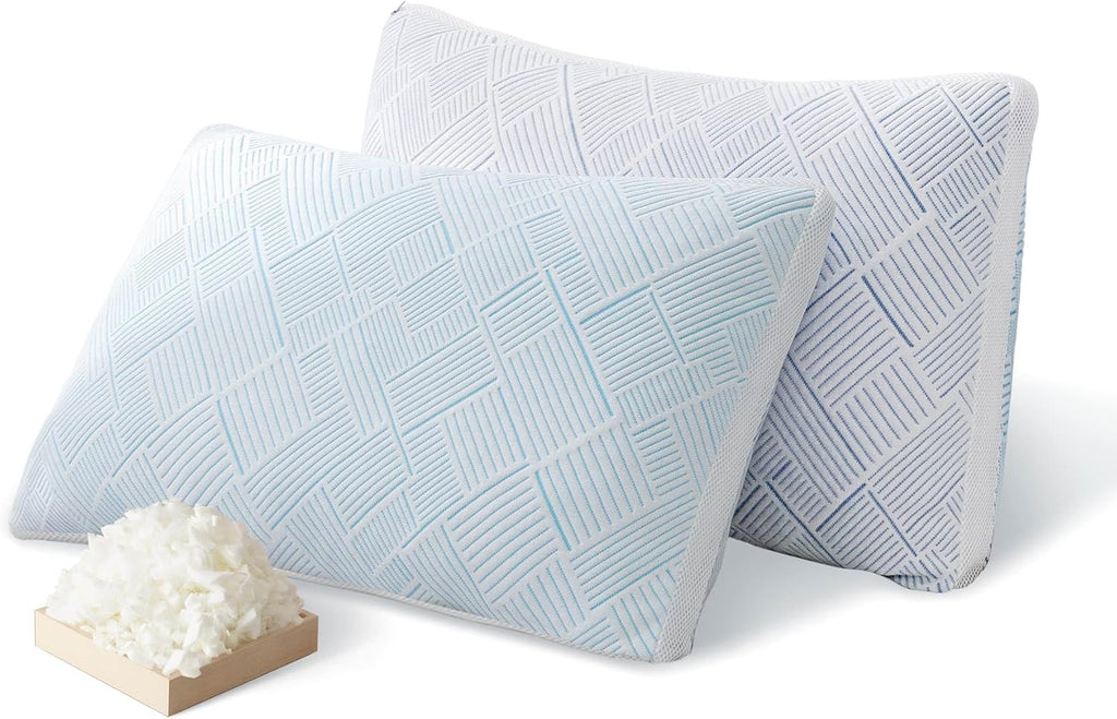 Lyralith Shredded Memory Foam Cooling Soft Bamboo Viscose Pillows Queen Size Set of 2, Adjustable Hypoallergenic Hotel Quality Bed…