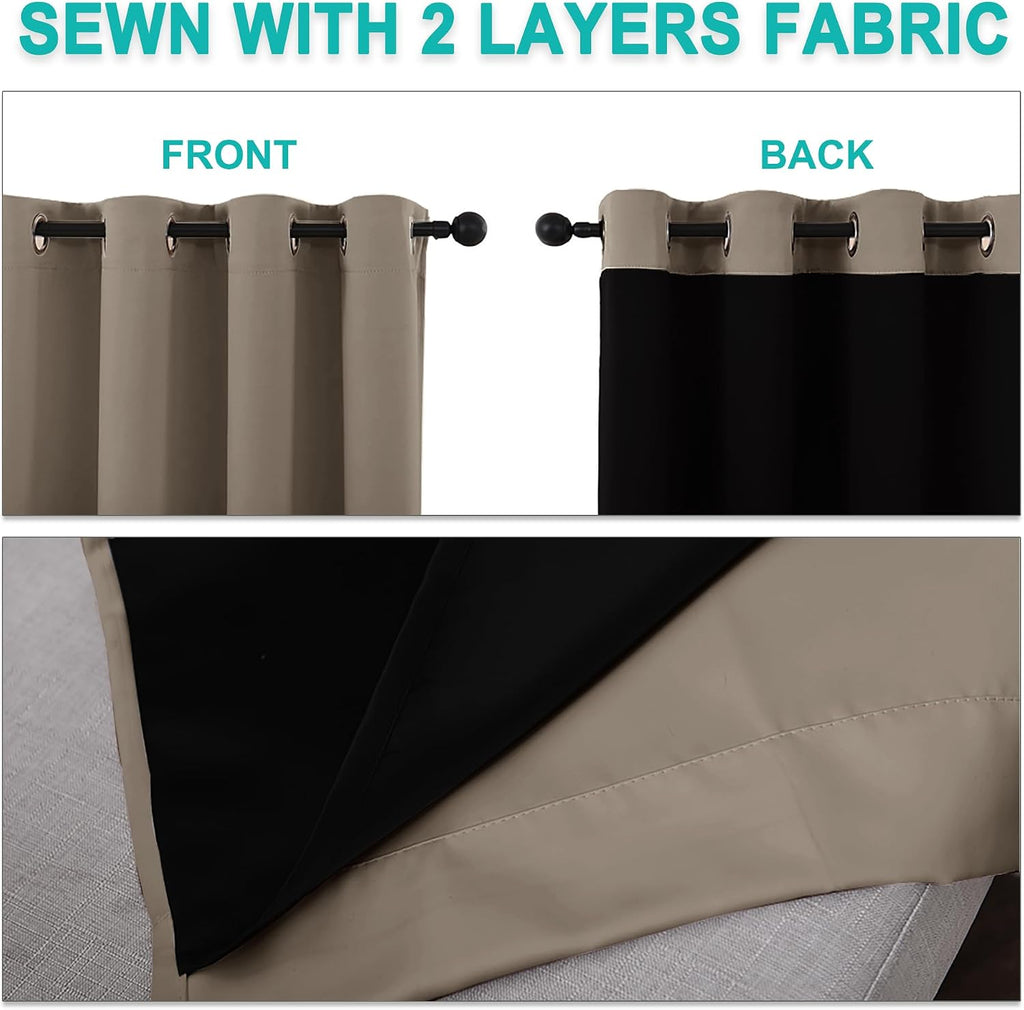Nicetown Taupe Full Shade Curtain Panels, Pair of Thermal Insulated & Energy Efficiency Blackout Curtains for Living Room Windows, Lined Si…