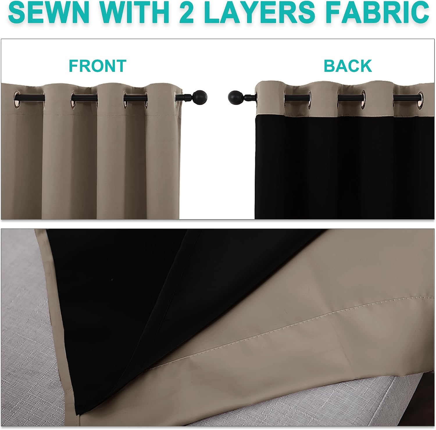 Nicetown Taupe Full Shade Curtain Panels, Pair of Thermal Insulated & Energy Efficiency Blackout Curtains for Living Room Windows, Lined Si…