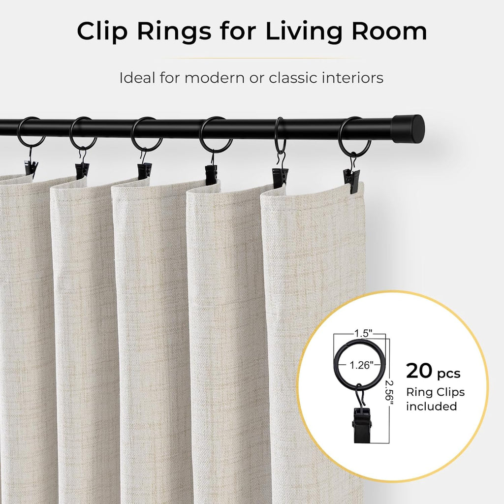 INOVADAY 100% Blackout Curtains for Bedroom, Black Out Curtains 96 Inch Long, Clip Rings Linen Blackout Drapes, Thermal Insulated Room…