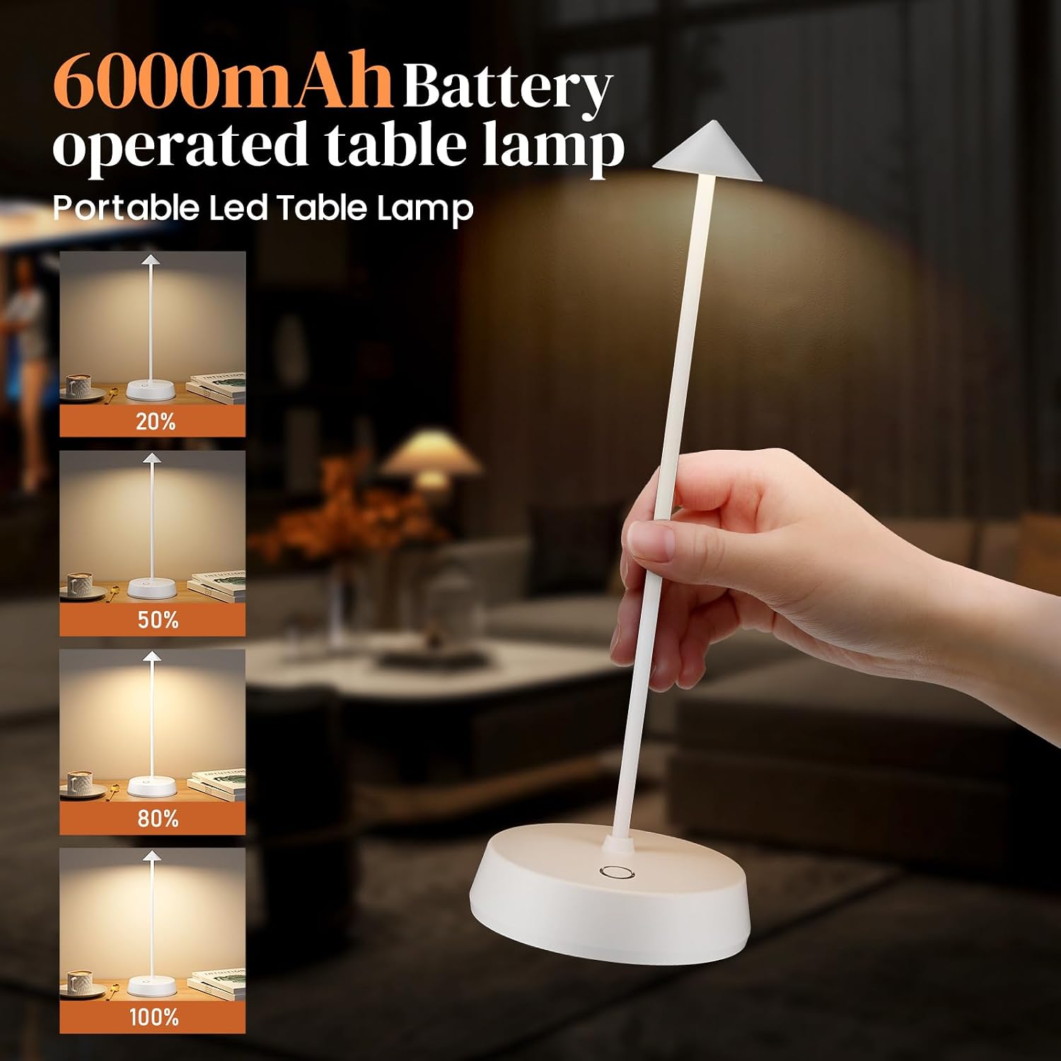 Cordless Table Lamp Rechargeable, Battery Operated 6000mAh Desk Lamp Touch Dimmable Lamp Outdoor Waterproof Portable Wireless Table…
