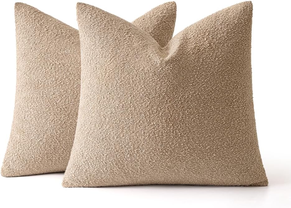 Miulee 16x16 Inch Decorative Pillow Covers for Couch Bed Set of 2 Textured Boucle Neutral Throw Pillow Covers Taupe Khaki Camel Accent Soli…