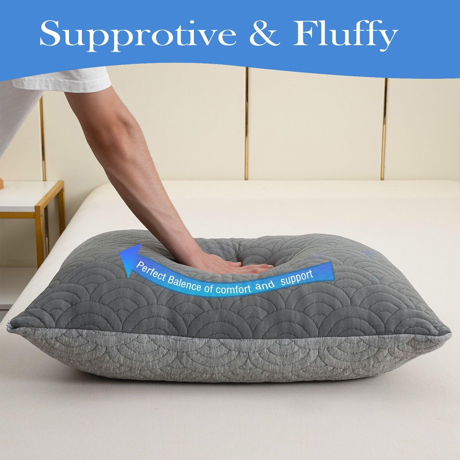 Molclcuy Memory Foam Pillows King Size Set of 2 Adjustable Cool Pillow for Side Back Stomach Sleepers Luxury with Washable Cover Gray