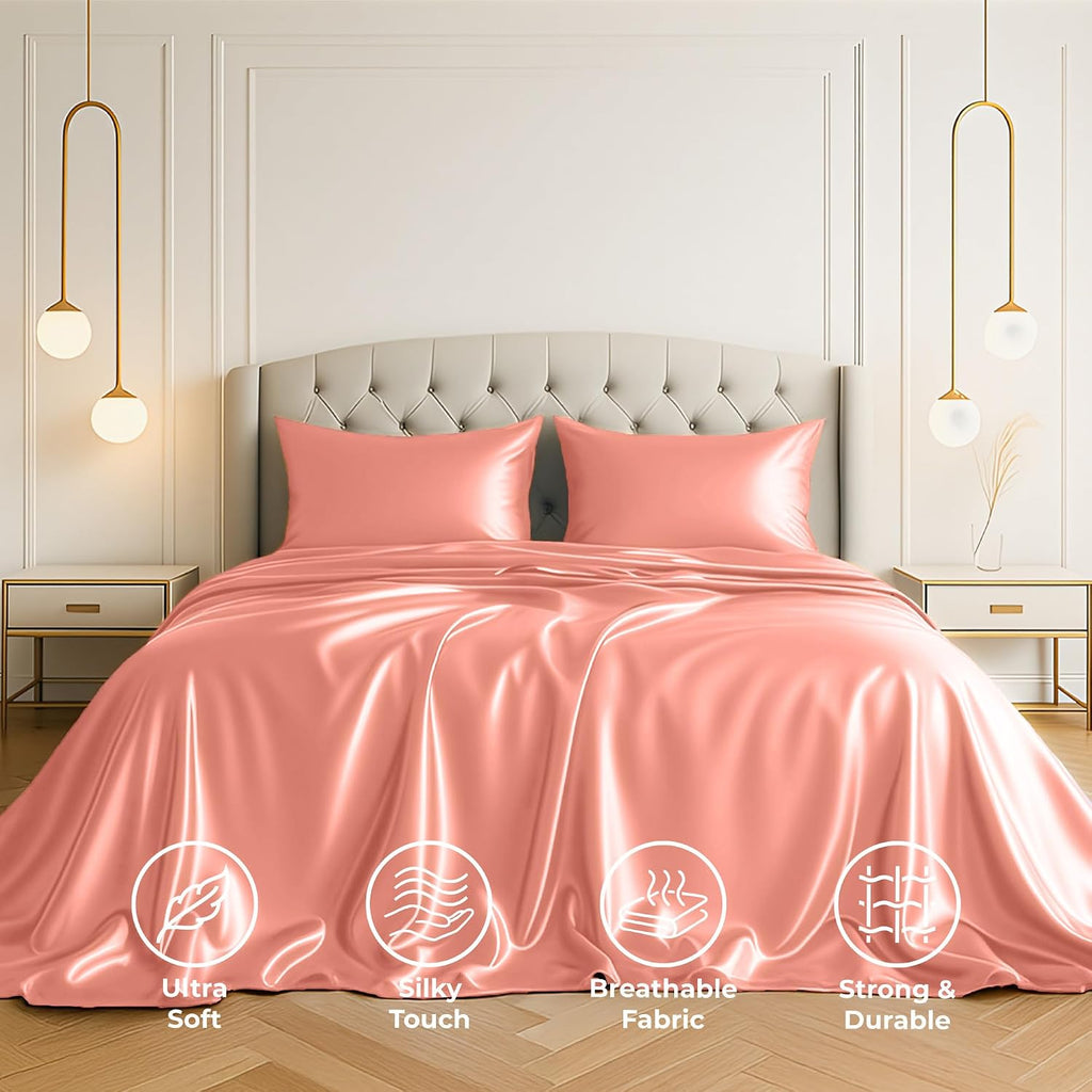 PureBedding Pure Bedding Satin Sheets Full Hotel Luxury Silky Bed Sheets - Extra Soft 1800 Microfiber Sheet Set, Wrinkle, Fade, Stain Resis…