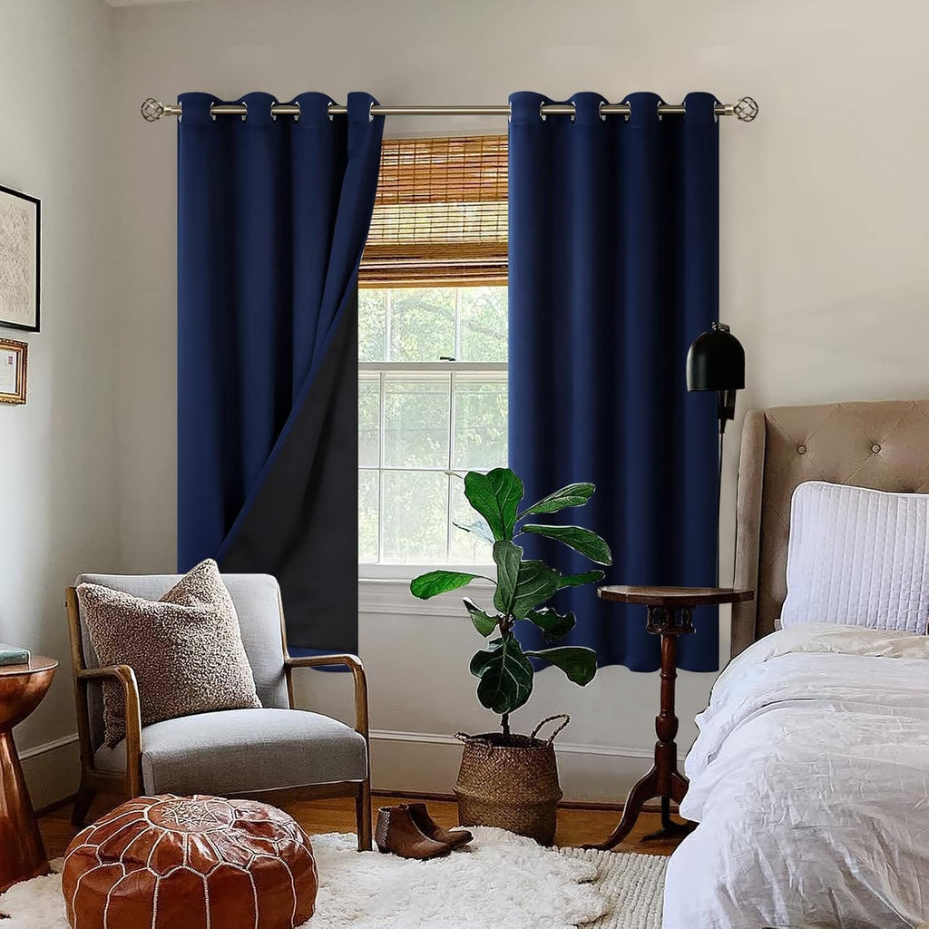 BGment Thermal Insulated 100% Blackout Curtains for Bedroom with Black Liner, Double Layer Full Room Darkening Noise Reducing Grommet Curta…