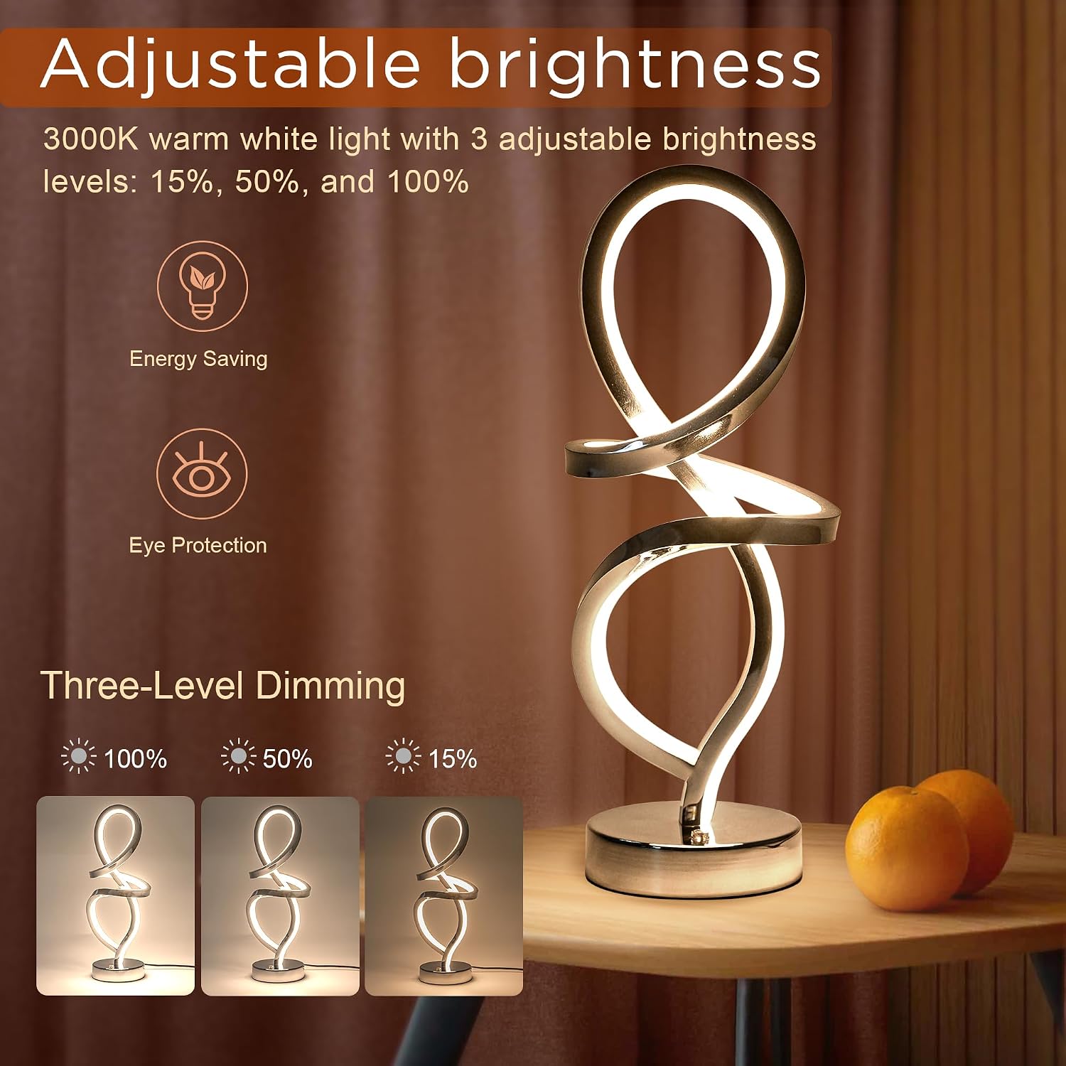 Mayful RGB Modern Table Lamp with 15W LED Unique Spiral Design, Silver Small Bedside Lamp & Nightstand Lamp, Touch Dimmable with 7 Colors…
