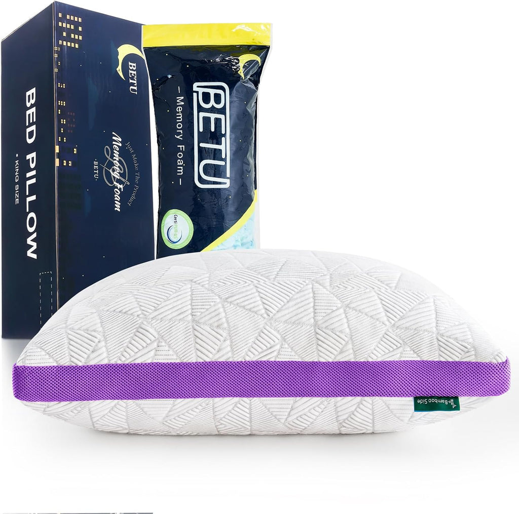 BETU Cooling Pillow King Size, Shredded Memory Foam Pillows for Hot Sleepers, Adjustable Firm Bed Pillows, Hotel Collection Side Sleeper…
