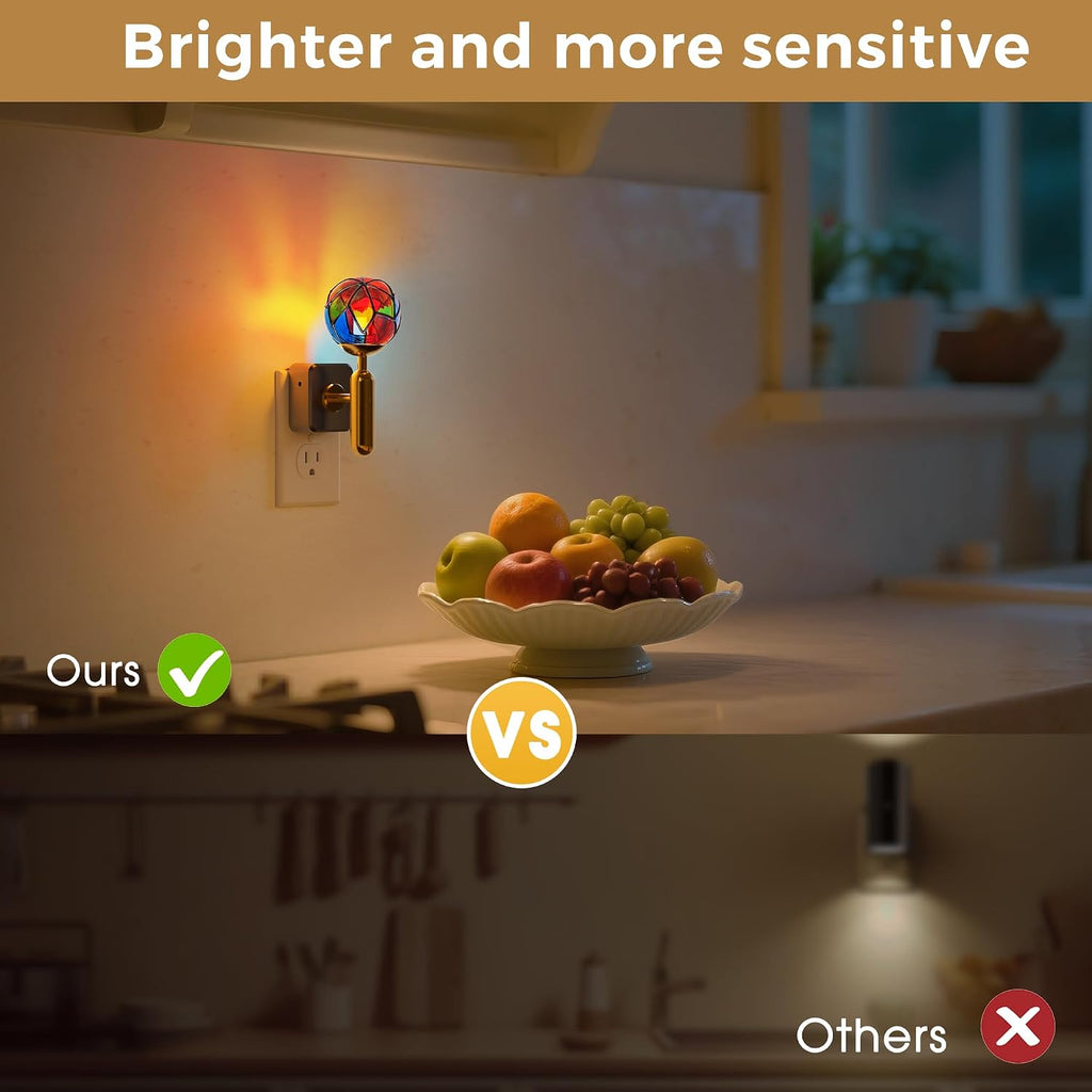 L LOHAS LED Vintage Night Light Plug in with 0-100% Stepless Dimming, Stained Glass Nightlight with Dusk to Dawn Sensor, Aesthetics Plug…