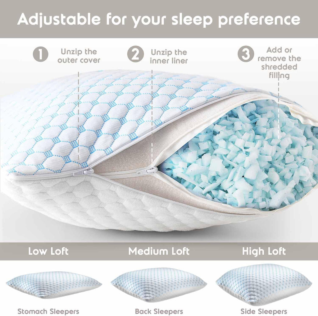 Nestl Cooling Body Pillow for Sleeping 1 Pack, Luxury Shredded Memory Foam Body Pillows, Adjustable Cold Gel Pillows for Hot Sleepers…