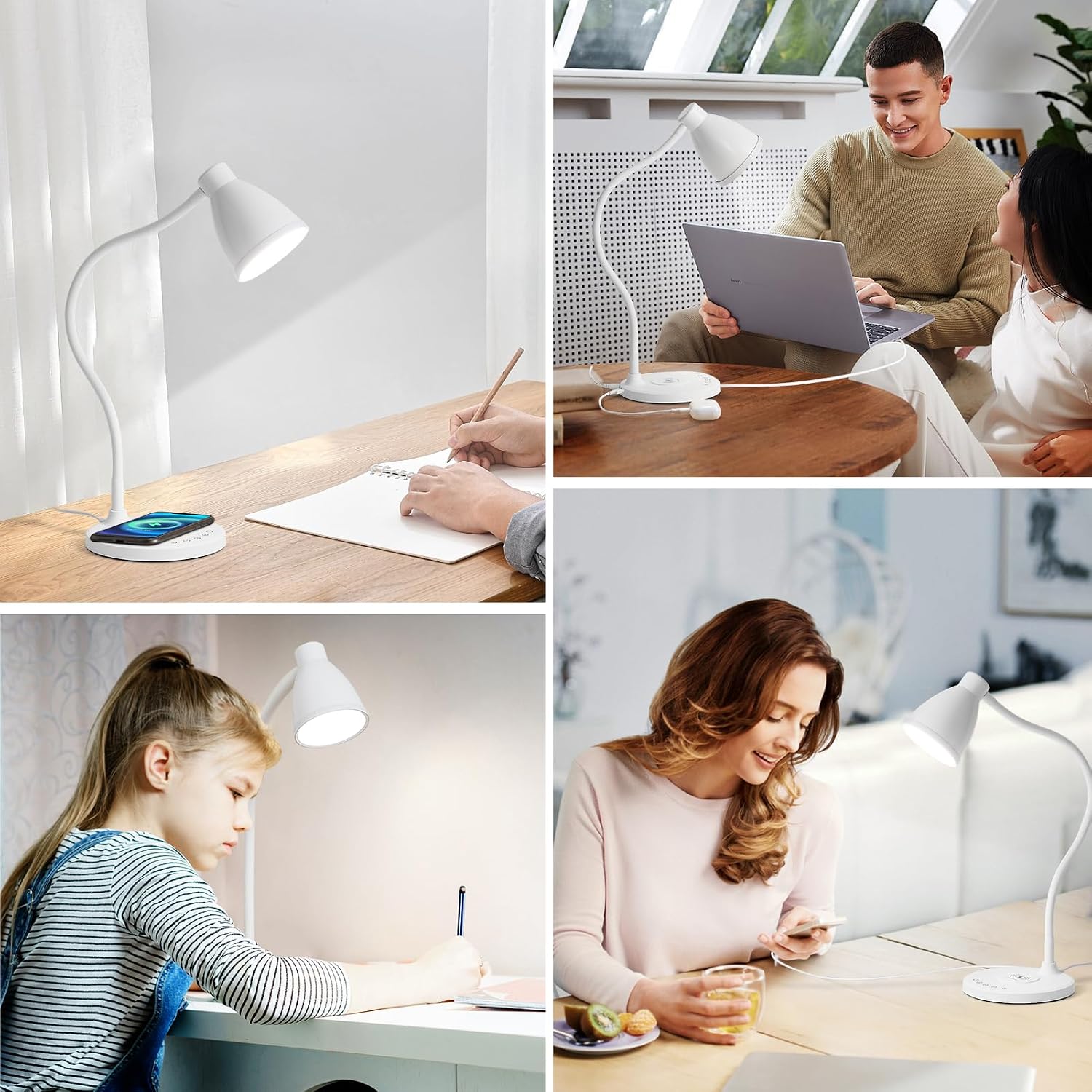 BOHON Desk Lamp for Home Office, LED Desk Light with USB C+A Charging Ports, Wireless Charger, 5 Colors Stepless Dimming Reading Light…