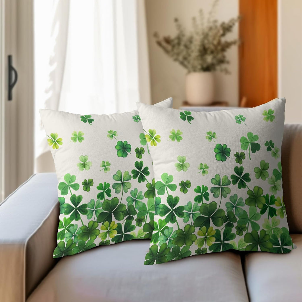 Granbey Lucky Clover Shamrocks Throw Pillow Covers St. Patrick's Day Pillowcase 20x20inch Set of 2 Green Spring Holiday Decorative Cotton-L…
