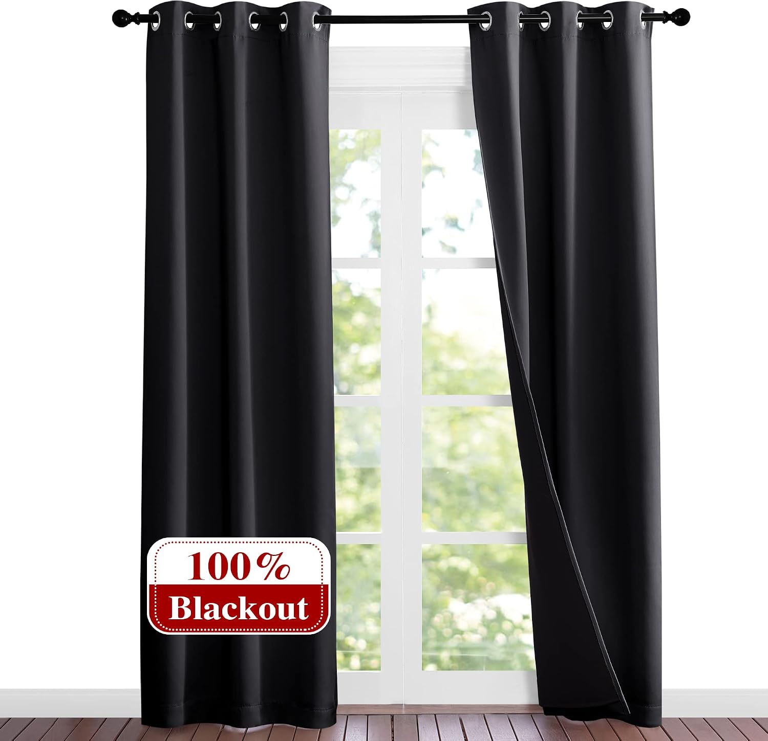 Nicetown High-End Thermal Kitchen Curtains, Black, 37" Wide Per Panel, Set of 2 Panels, Full Blackout Curtains 80 Inches Long for Dining Ro…