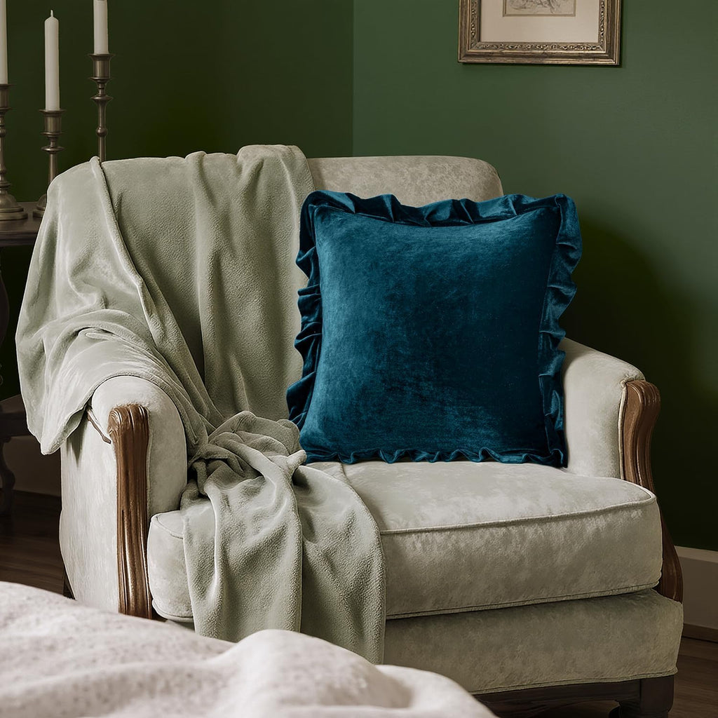 MIULEE Velvet Ruffle Throw Pillow Covers Soft Luxurious Teal Pack of 2 20x20 Inch Square Cushions Vintage Gothic Decorative Ruffled…