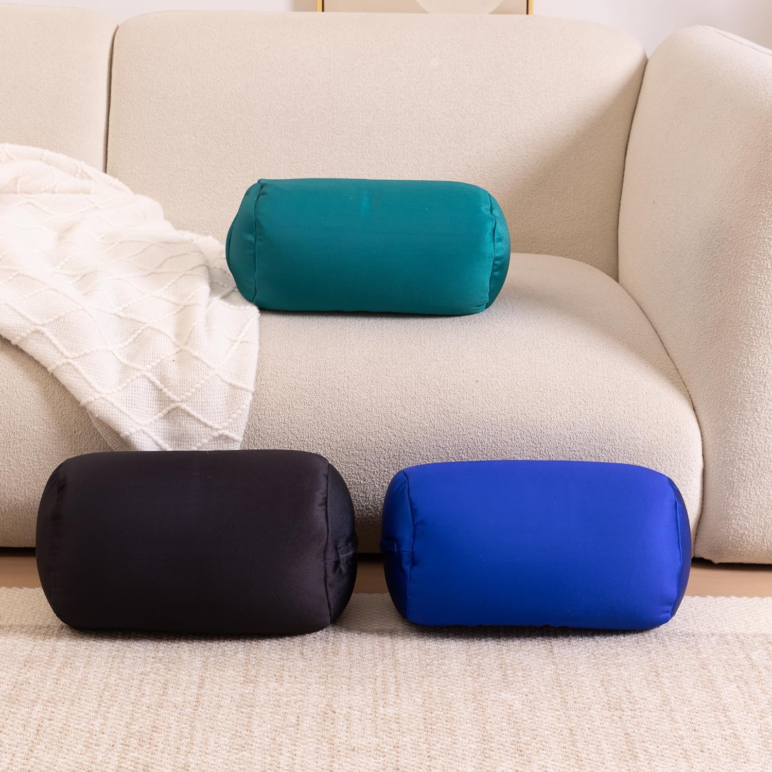 2Pcs Microbead Bolster Tube Neck Bed Body Pillows, 12 x 7 inches Squish Bean Bag Microbead Pillow for Sleeping Home Travel Neck Lumbar…