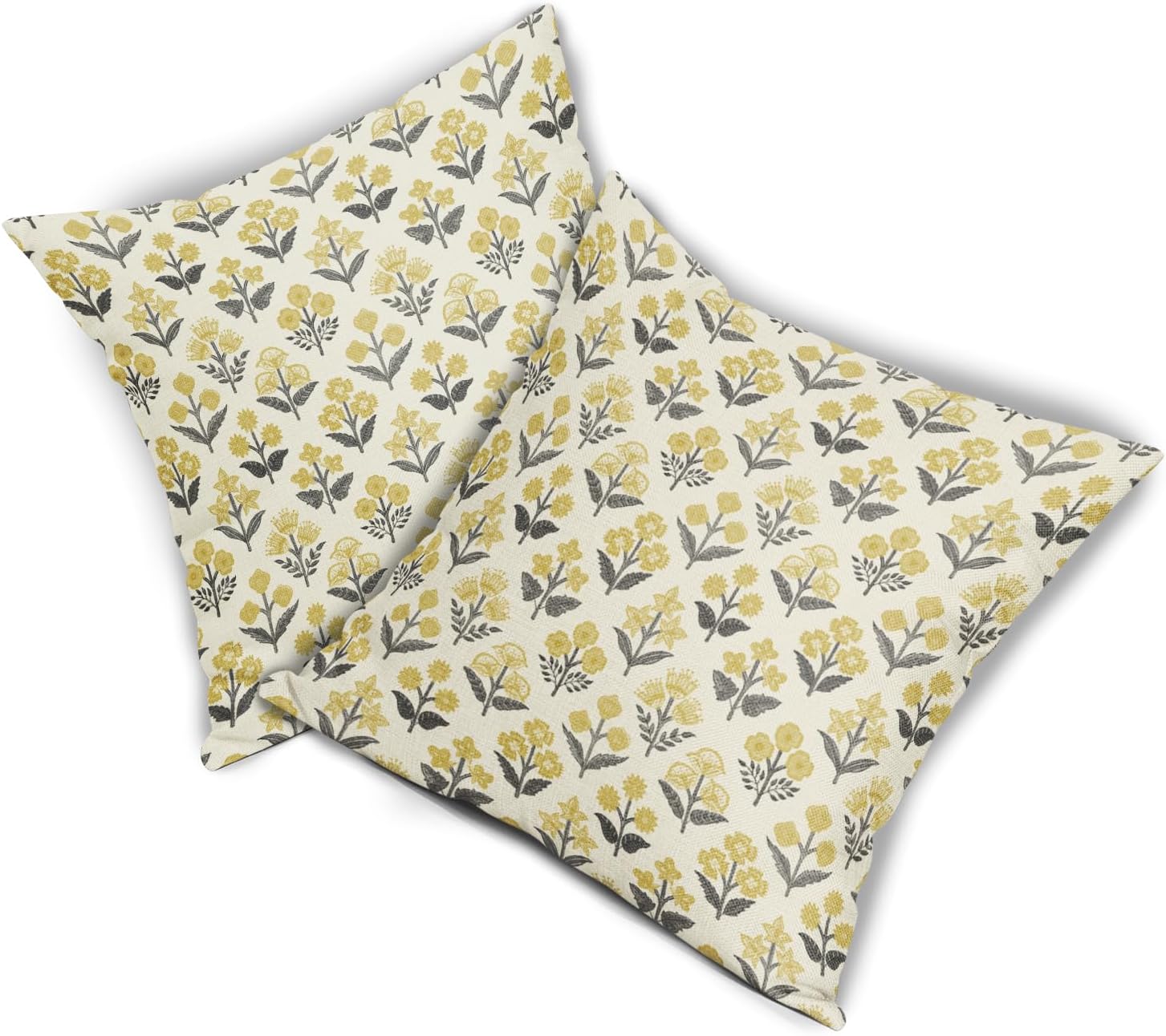 Black Yellow Floral Pillow Covers 20x20 Inch Set of 2, Vintage Flower Block Print Spring Summer Decorative Throw Pillowcases Outdoor…