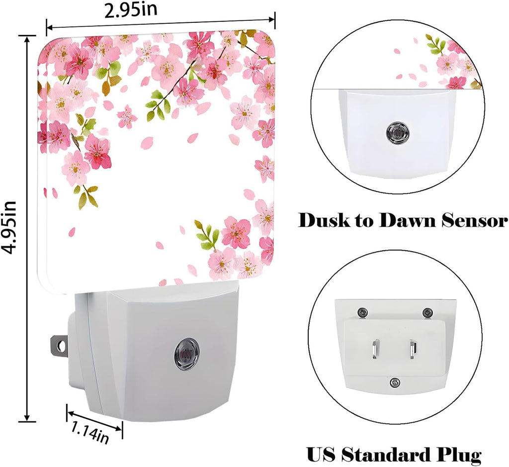 Cherry Blossoms Night Light, Spring Flower Plug Into Wall Decor for Stairway, Hallway, Kitchen, Dusk to Dawn Sensor Nightlights for…