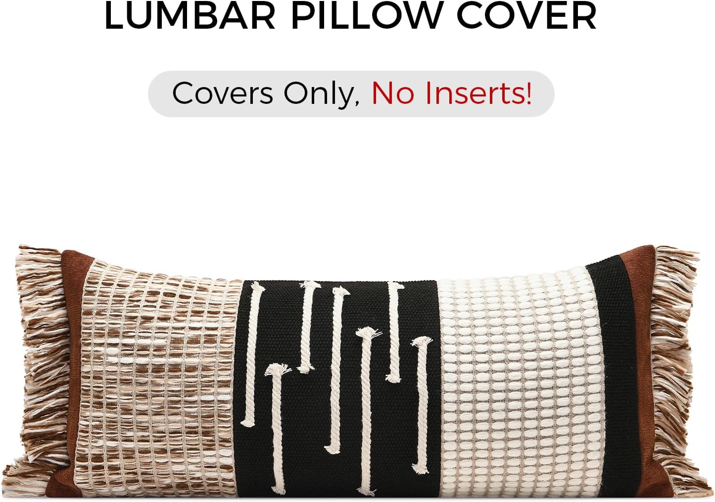 Aibuhome Boho Body Pillow Cover 12x28 Inches, Handwoven Cotton Linen Lumbar Pillow Cover with Tassels, Farmhouse Decorative Cushion Case fo…