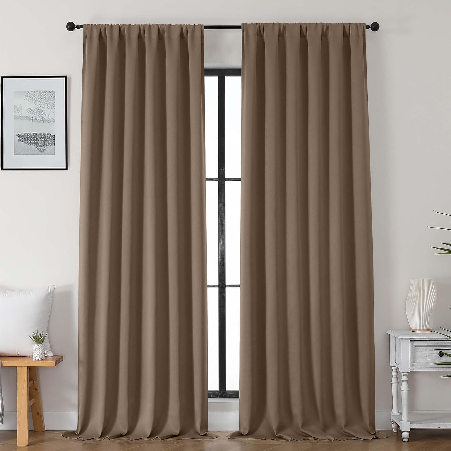 Gwine Brown Blackout Curtains for Bedroom 96 Inch Length, Room Darkening Energy Saving Black Out Curtains for Living Room, Window…