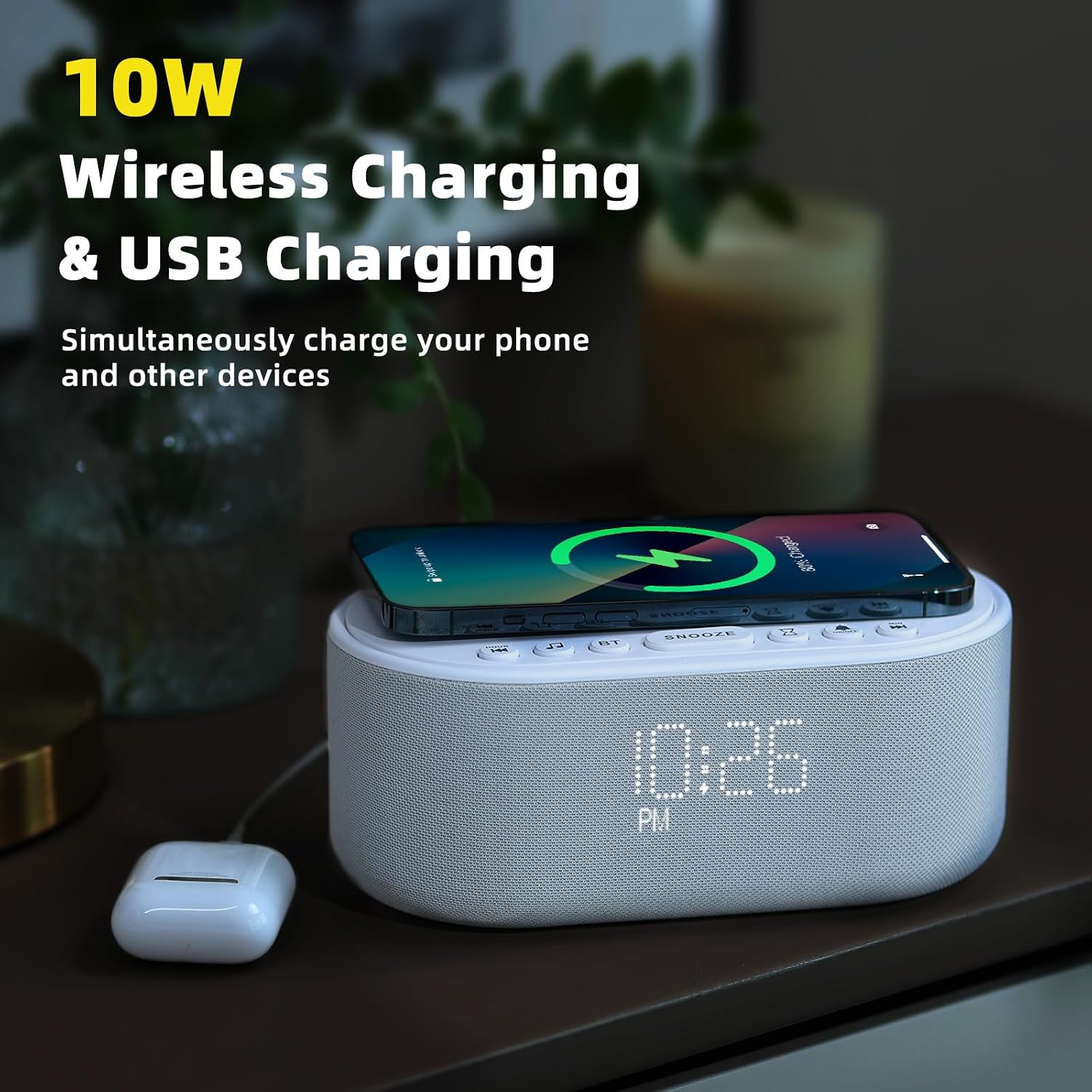 Odokee Sound Machine Alarm Clock Wireless Charger: Bluetooth 10W Stereo Sound Speaker Bedroom - White Noise Machine for Sleeping with 21 So…