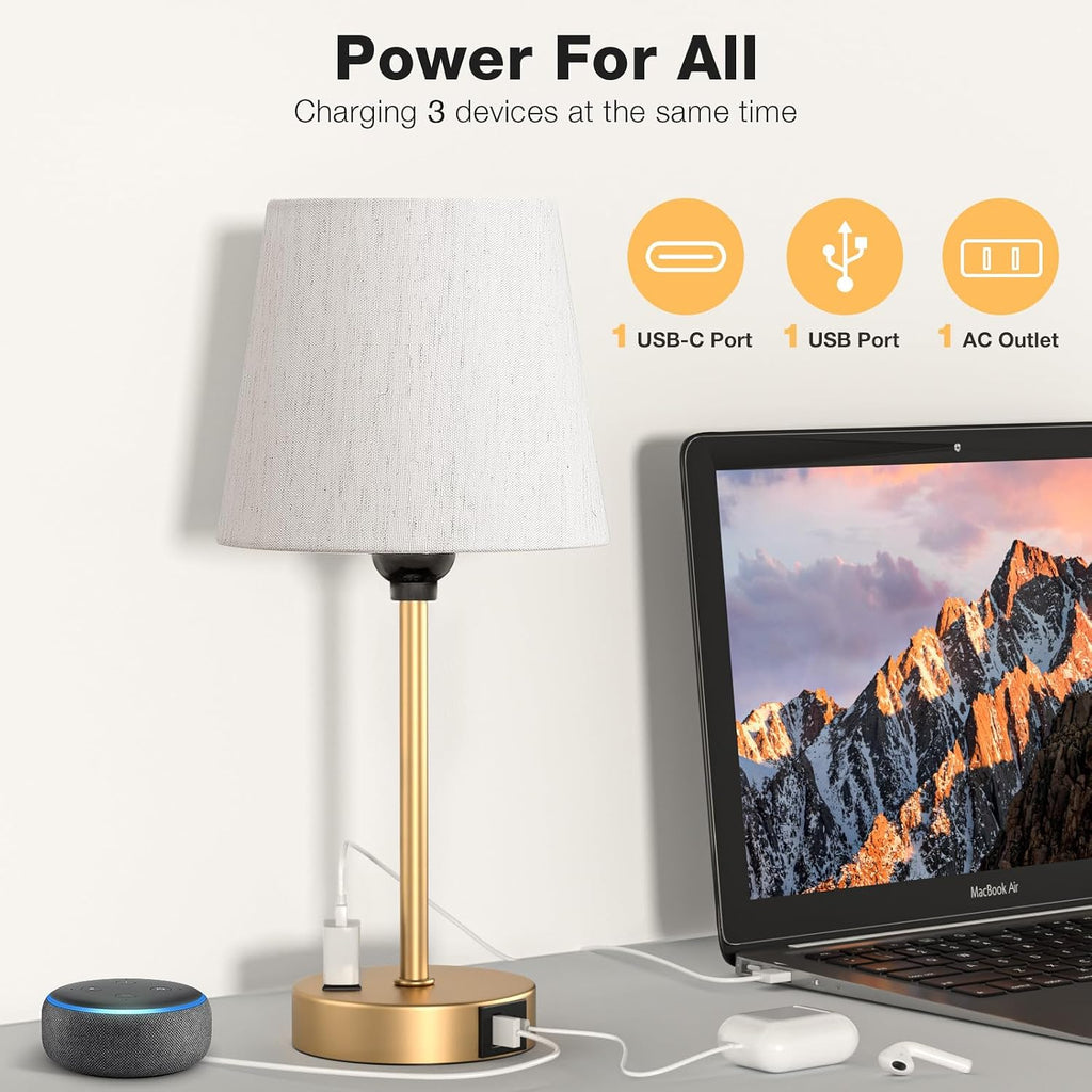 Lamp for bedrooms Set of 2 - Nightstand Bedroom Lamp with USB C Port and AC Outlet Charging, 3 Way Dimmable Touch Control Bed Side Table…