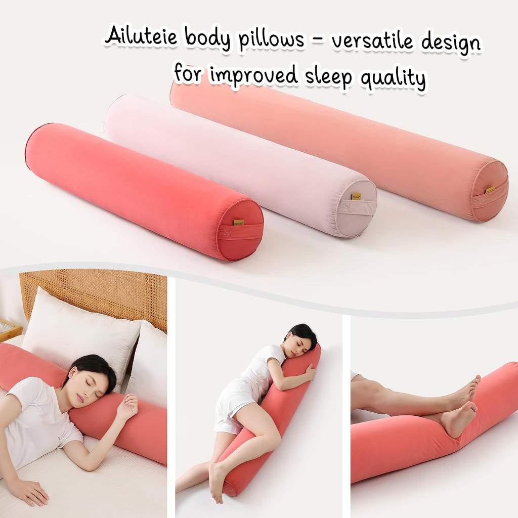 Body Pillow for Adults, Long Round Pillow, Big Cylindrical Pillow, Large Full Bolster Pillows for Side Sleepers (Coral Peach, 39.37"*7.87")