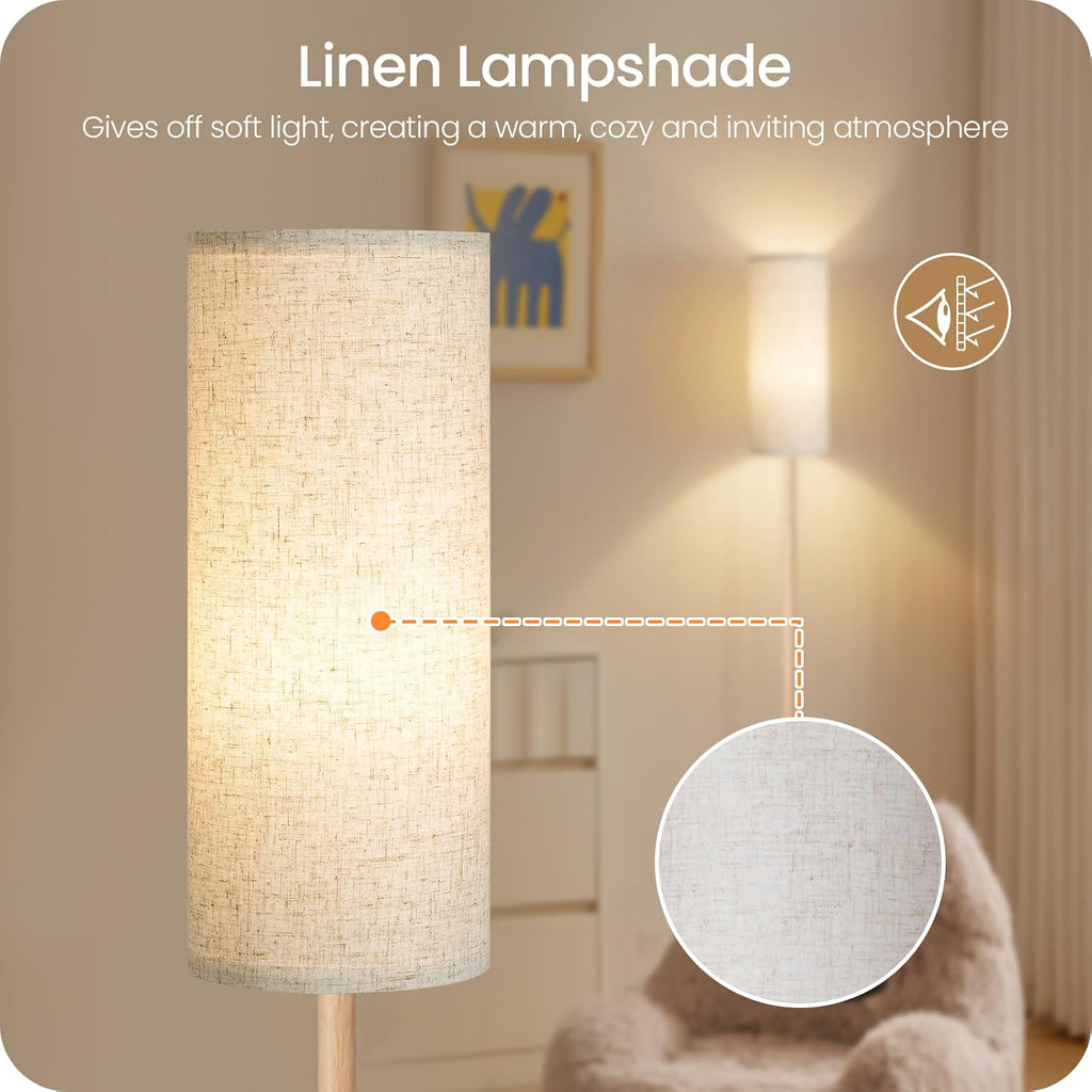 Wooden Textured Pole Lamp, Dimmable Floor Lamps for Living Room with Remote and Foot Switch, 64.4” Standing Tall Lamp, Corner Floor Light…