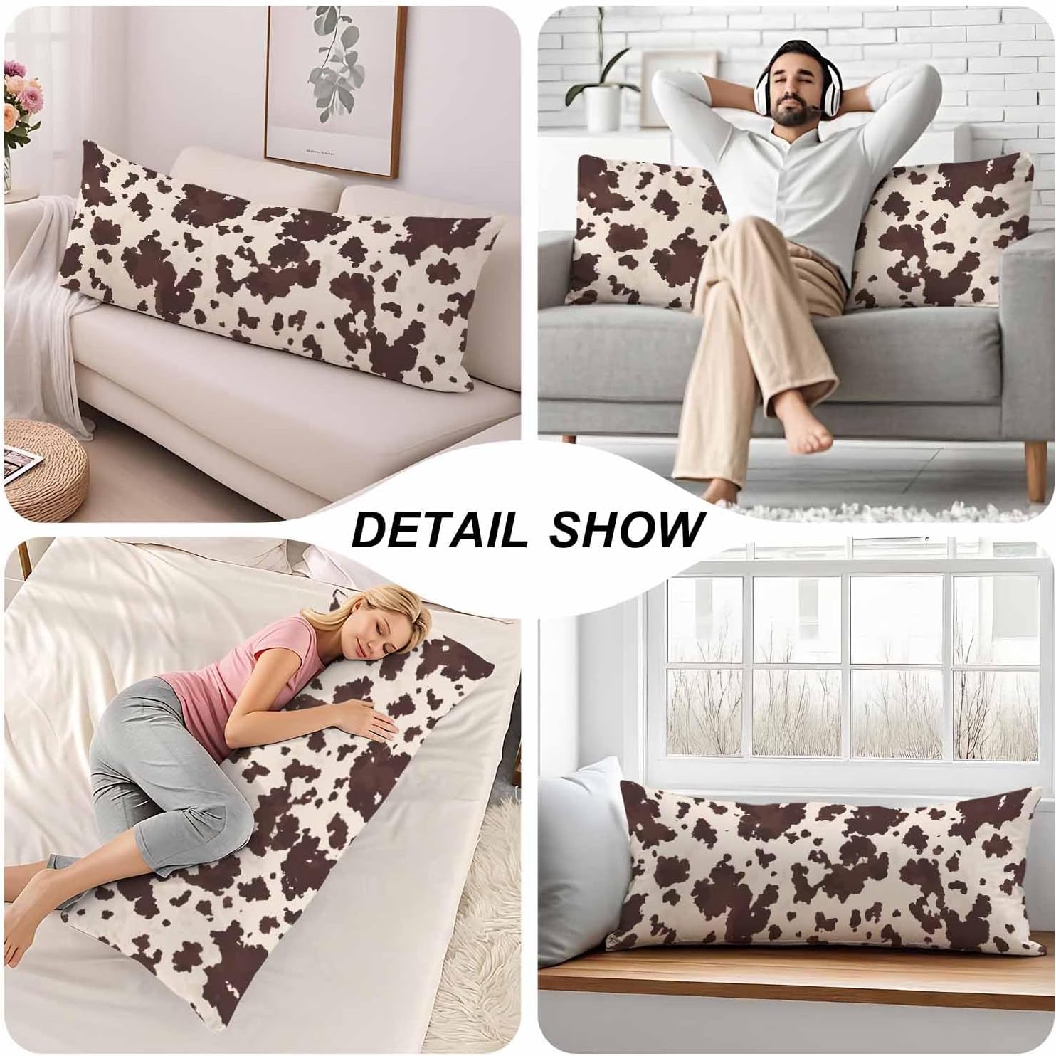 Body Pillowcases with Zipper Cowhide, Cow Or Horse Print Cozy Body Pillow Covers Cushion Cover 20 X 54 Inches Outdoor Body Pillow…