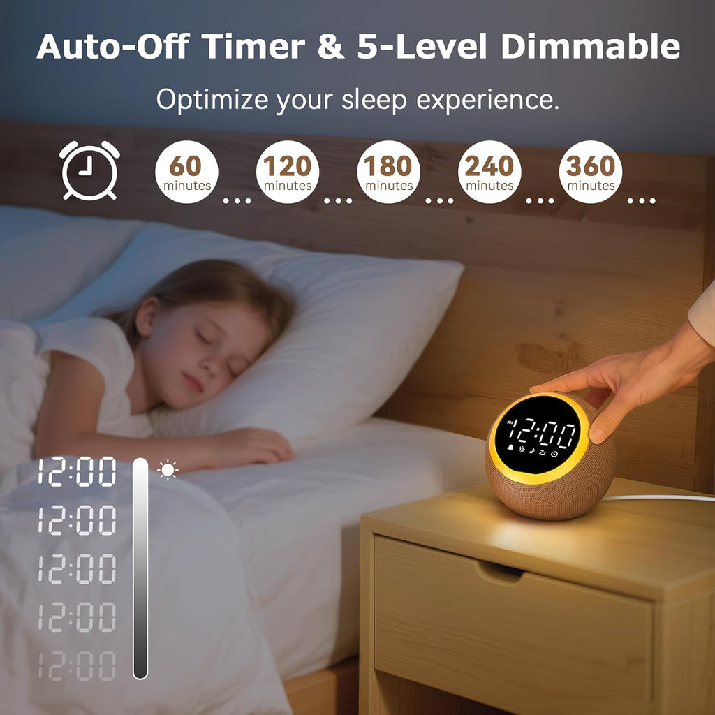 Alarm Clocks with Soft Sounds Machine: 30 Soothing Sounds, 10 Soft Wake-Up Sounds, 32 Adjustable Volume & Timer, Memory Function (Brown)