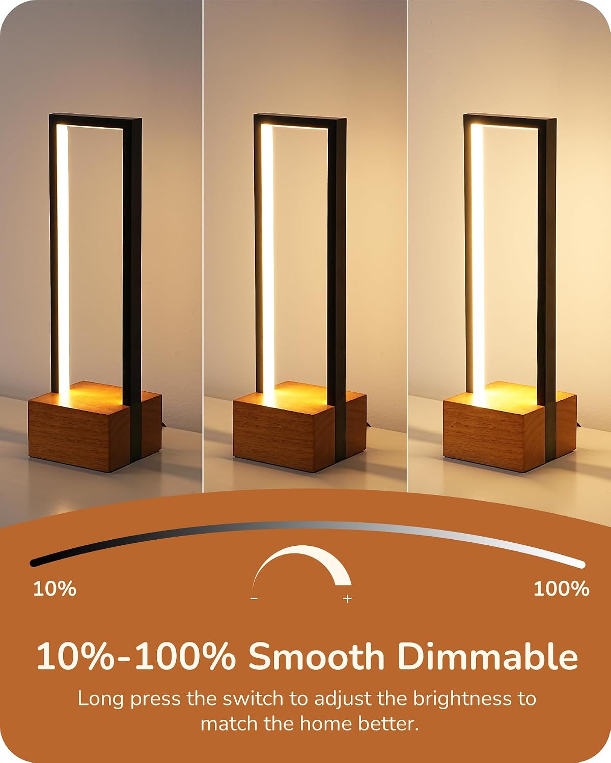 EDISHINE LED Table Lamp, Wooden Bedside Lamp with 3 Color Temperatures, Dimmable Square Nightstand Lamp for Bedroom Living Room, Complete…