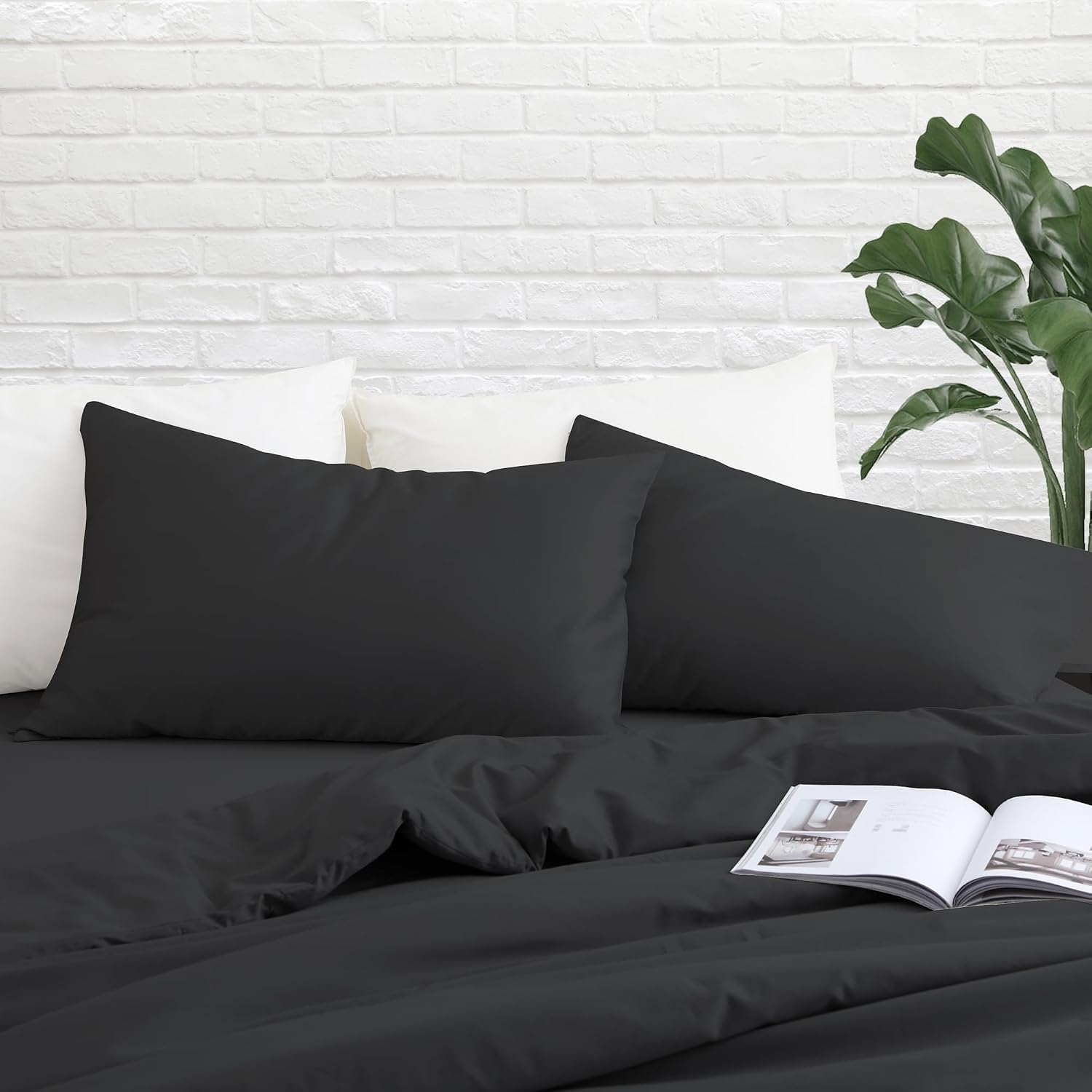 ZaizaiHome Pillow Cases Queen Size 4 Pcs,100% Egyptian Cotton 400 Thread Count Sateen Weave Black Pillowcases Queen Size, Quality Pillow Co…
