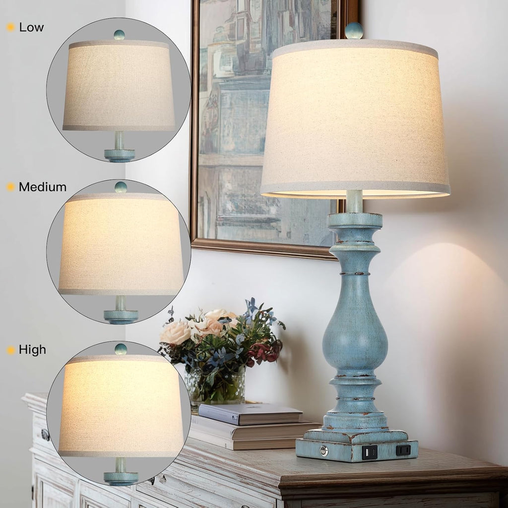 Cinkeda 29" Tall Table Lamp for Living Room Set of 2, Coastal Bedside Nightstand Lamps with USB C+A Ports & AC Outlet,3-Way Dimmable Touch…