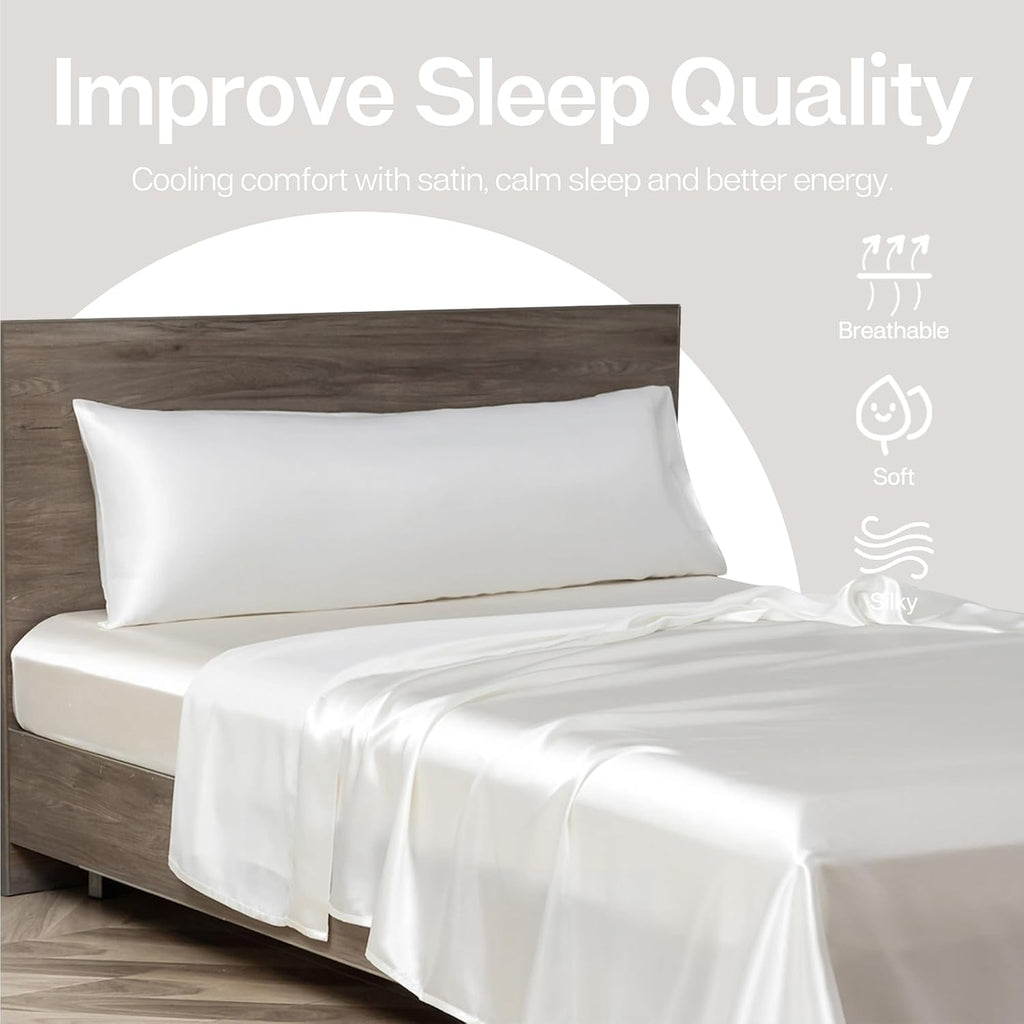 MR&HM Satin Body Pillow Cover, Soft and Breathable Body Pillow Case with Envelope Closure, Cooling and Silky Long Pillowcase for Hair and…