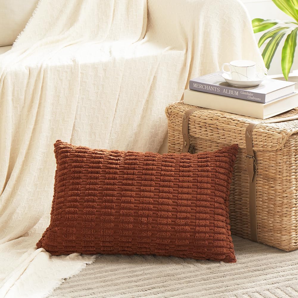 Fancy Homi Decorative Throw Pillow Covers for Bed Couch Bedroom Bench, Soft Corduroy Solid Pillow Case, Rustic Farmhouse Boho Room…