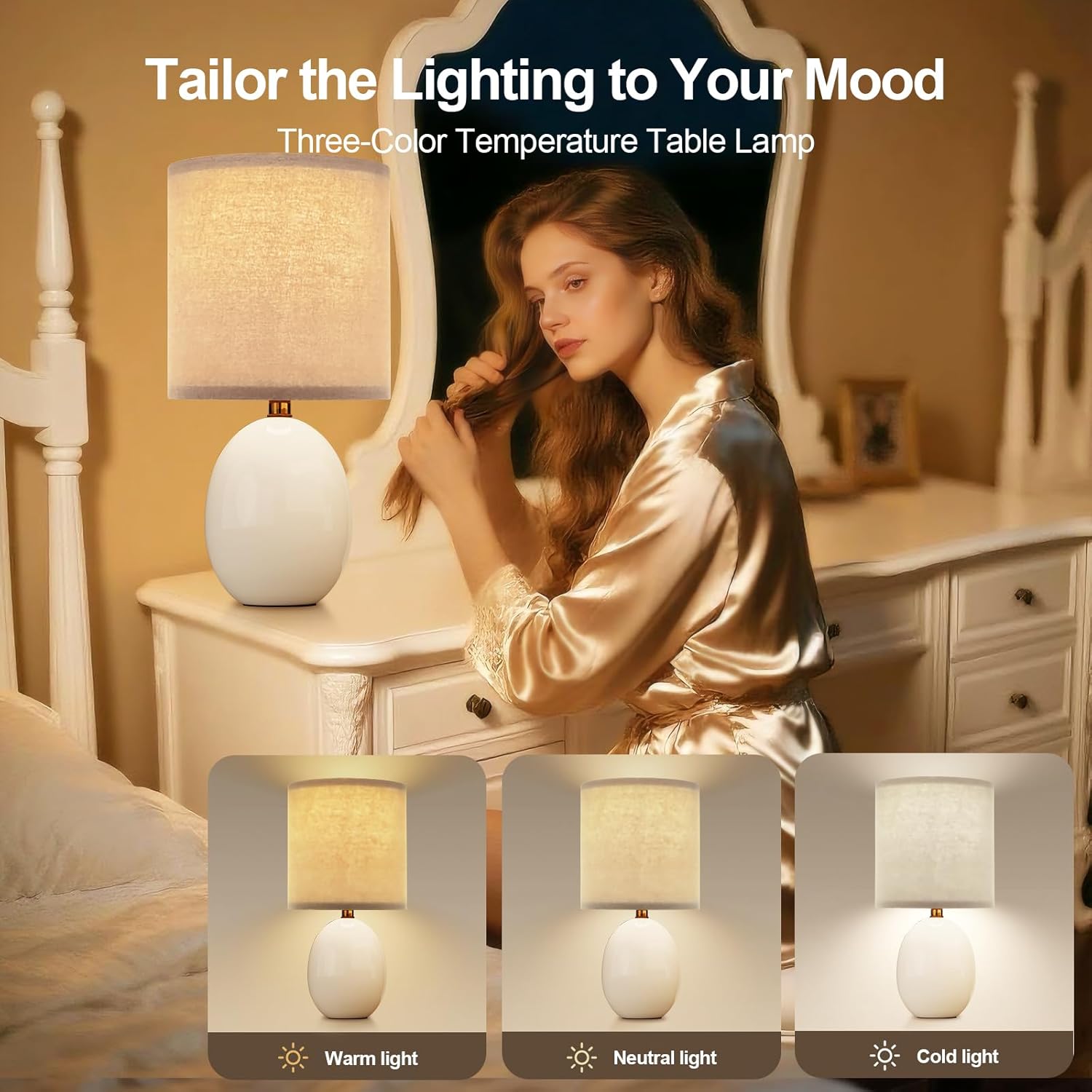 Dawnwake 17.3" Table Lamp Set of 2 for Living Room Bedroom, Bedside Lamps for Night Stands, Desk Nightstand Lamp Dimmable, Modern Linen…
