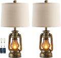 Set of 2 Farmhouse Lantern Table Lamps for Living Room with 2 USB Charging Ports, Rustic Vintage Nightstand Lamps with Nightlight for…