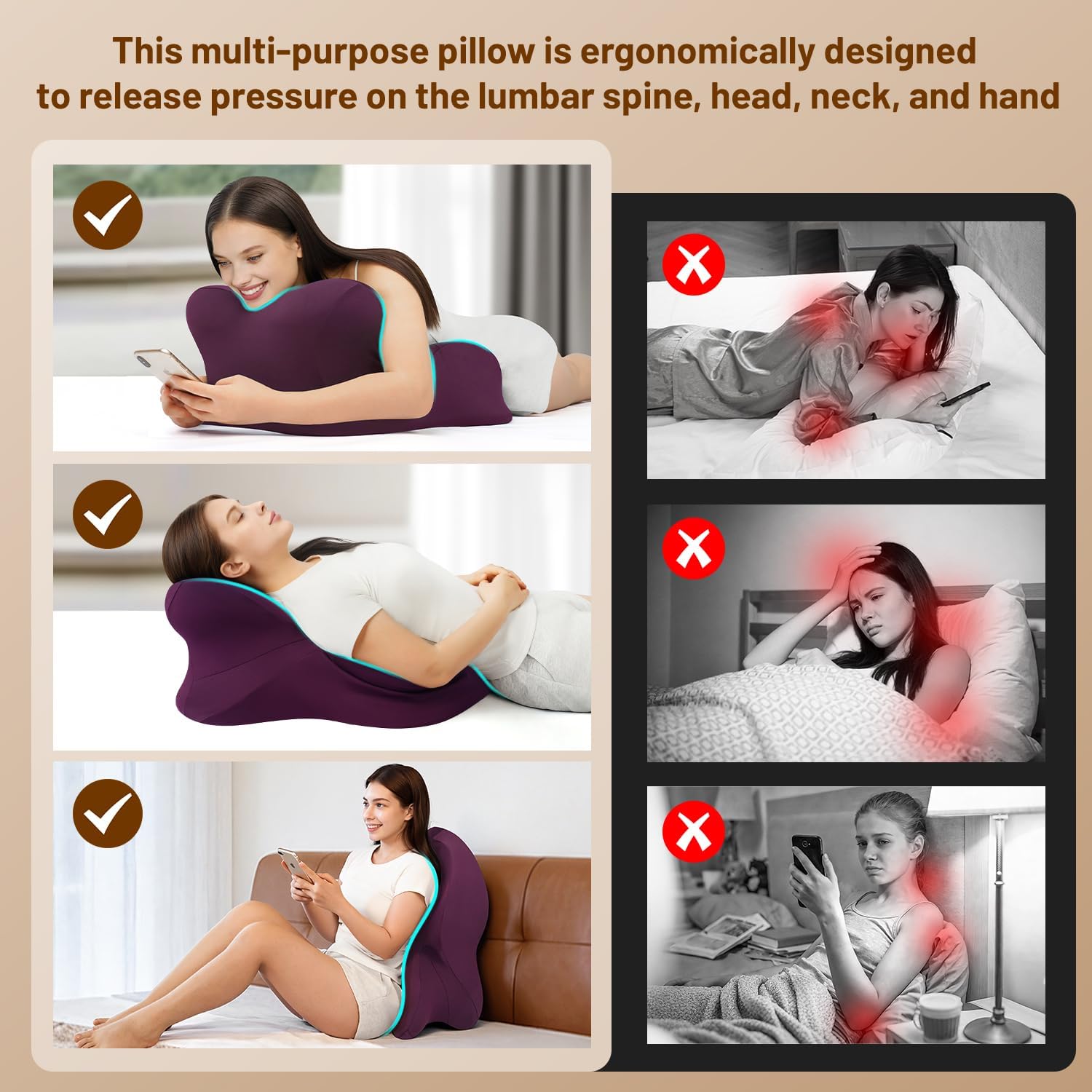 YRuiSofut Memory Foam Ergonomic Wedge Pillow, Reading Pillow for Bed, Headboard Pillow Support for Back Pain, Acid Reflux & Sitting…