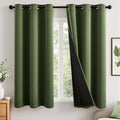 Miulee Olive Green 100% Blackout Curtains for Bedroom 63 Inch Long, 2 Thick Layers Thermal Insulated Black Out Window Curtains with Black L…