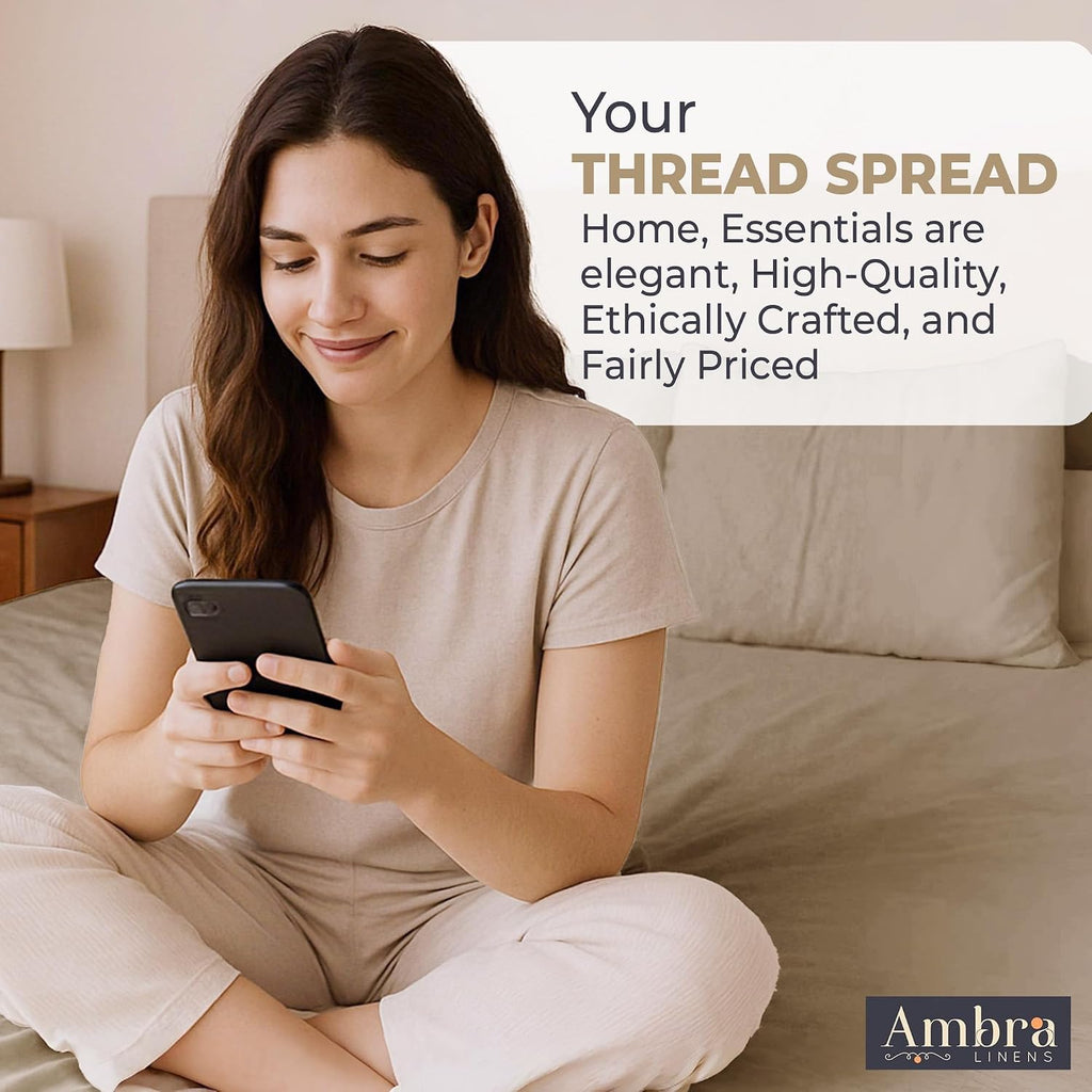 Ambra Linens 100% Organic Cotton Sheets for Queen Size Bed Set - 4 PC Organic Queen Sheets Set - Soft, Comfy, Breathable & Cooling - 16” De…
