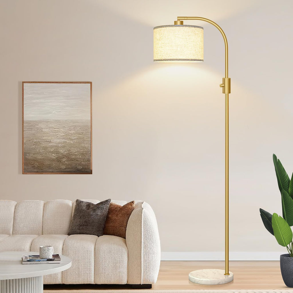 Nintiue Upgraded Modern Arc Dimmable Tall Standing Floor Lamp with Marble Base & Linen Shade, 1200 Lumens LED Bulb Included, for Living &…