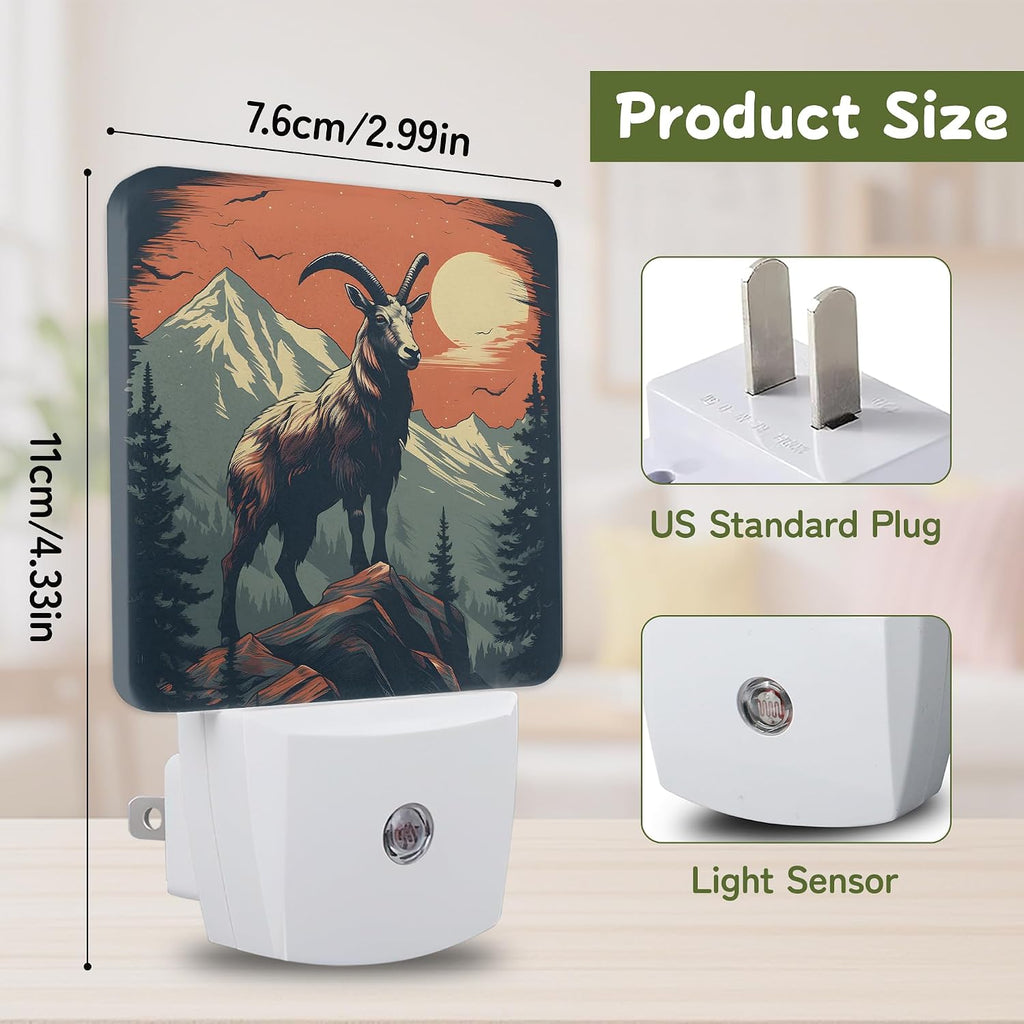 Mountain Goat Sunset Night Lights Plug into Wall, Night Light with Dusk to Dawn Sensor for Bedroom Bathroom Kitchen Hallway Stairs…