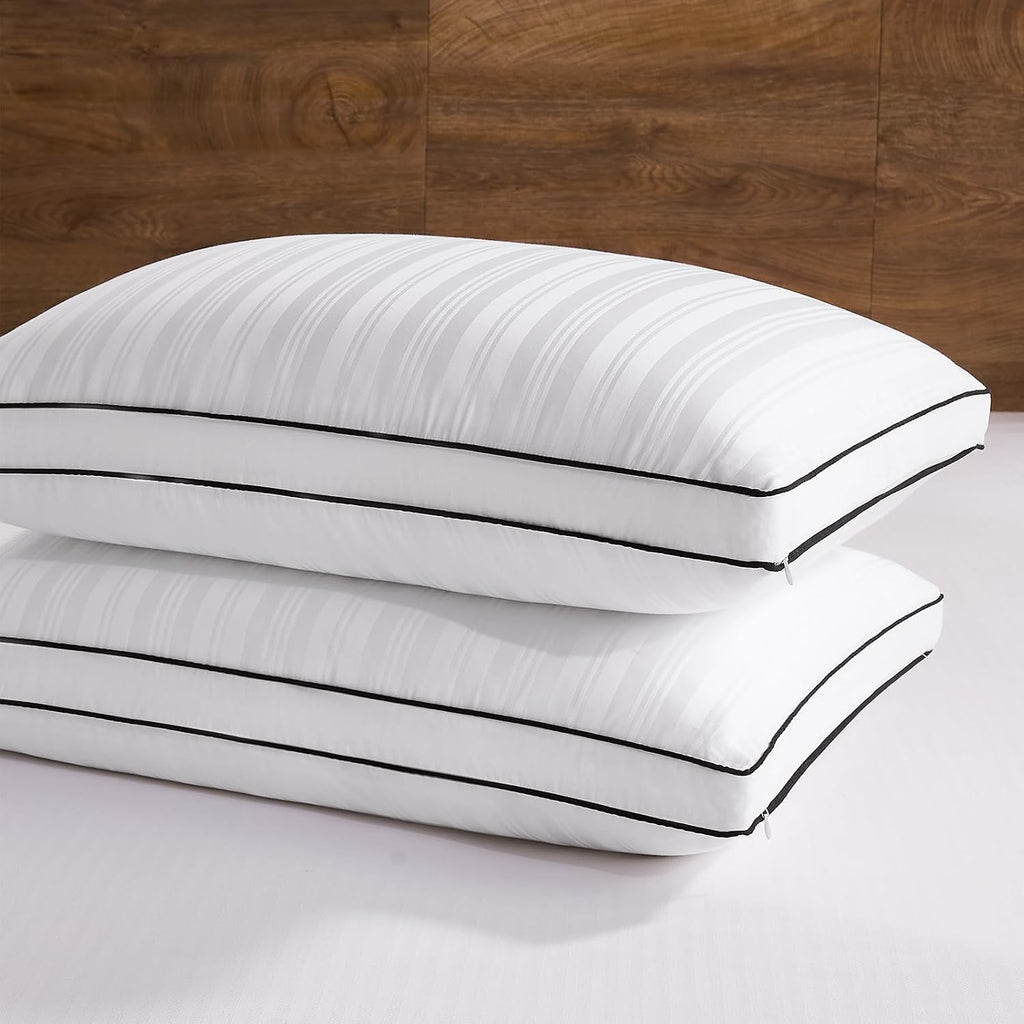 Downluxe Goose Feather and Down Pillows - 2 Pack Gusseted Hotel Collection Feather Pillows for Back, Stomach or Side Sleepers, Queen Size S…