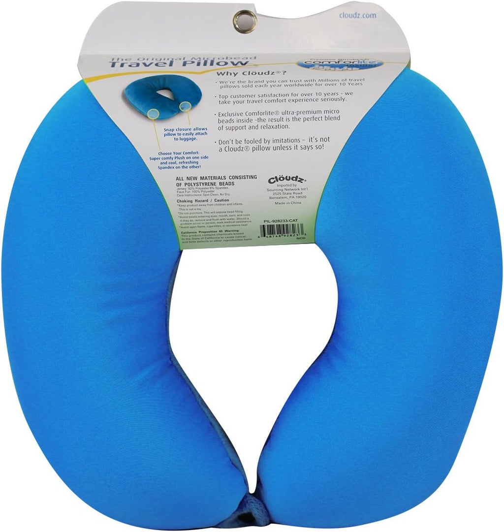 Cloudz Dual Comfort Microbead Airplane Travel Neck Pillow. Soft Cozy Plush Fabric on One Side, Cool Relaxing Spandex on The Other!…