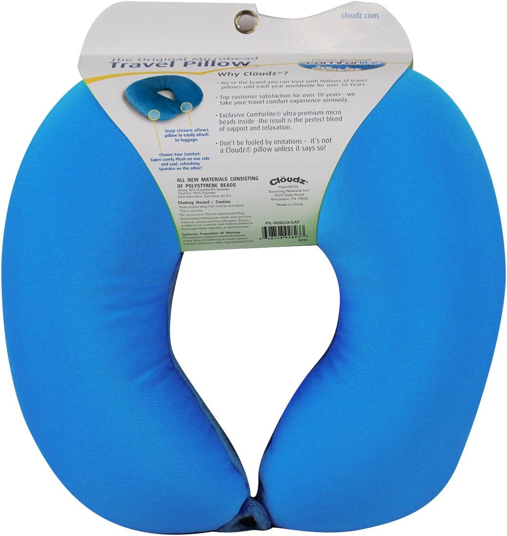 Cloudz Dual Comfort Microbead Airplane Travel Neck Pillow. Soft Cozy Plush Fabric on One Side, Cool Relaxing Spandex on The Other!…