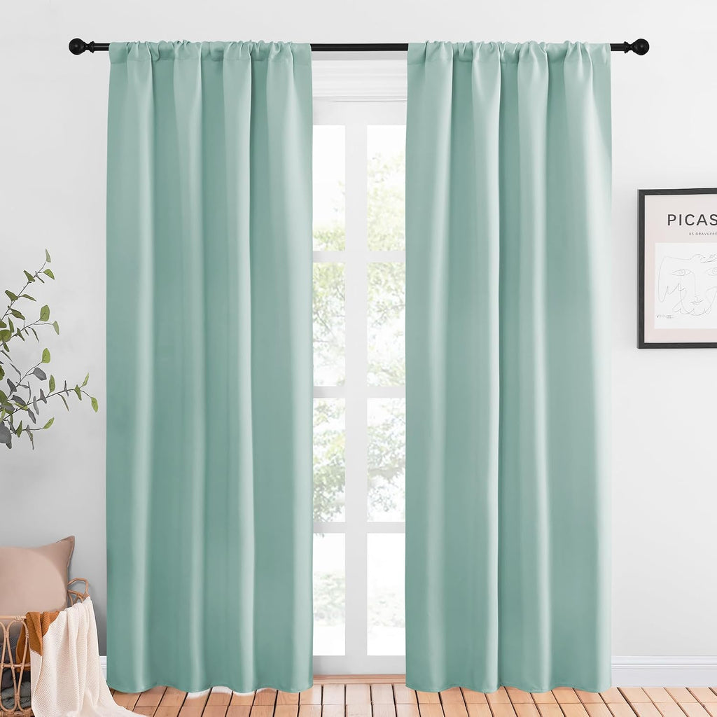Nicetown Blackout Curtains for Living Curtains, Aqua Blue, 2 Panels, 42 by 84, Room Darkening Window Curtain Panels, easy maintenance…