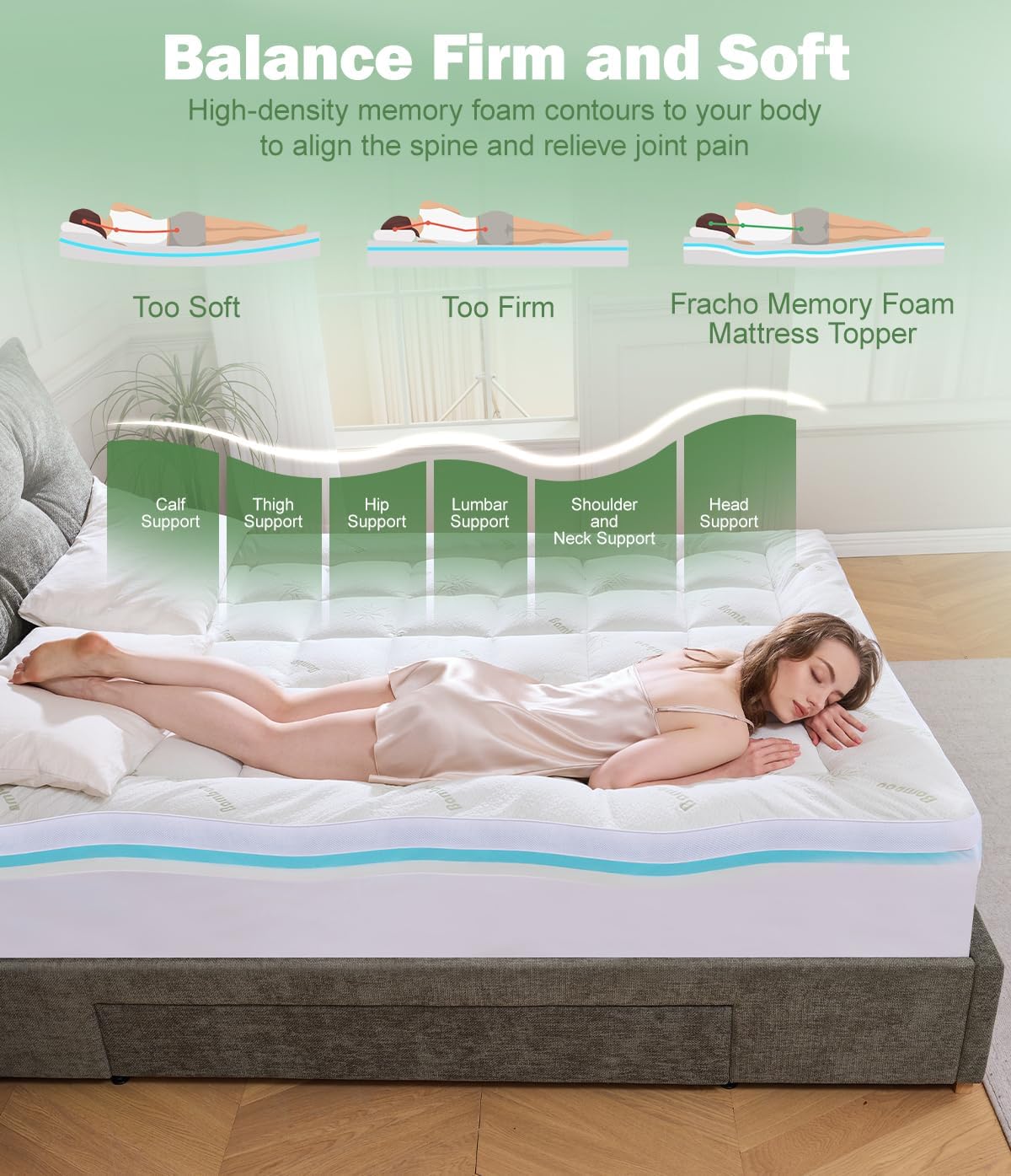FrachoLLC Fracho 4 Inch Dual Layer Memory Foam Mattress Topper Twin, 2-in-1 Adjustable Design with 2" Bamboo Rayon Pillow Top & 2" Cooling…