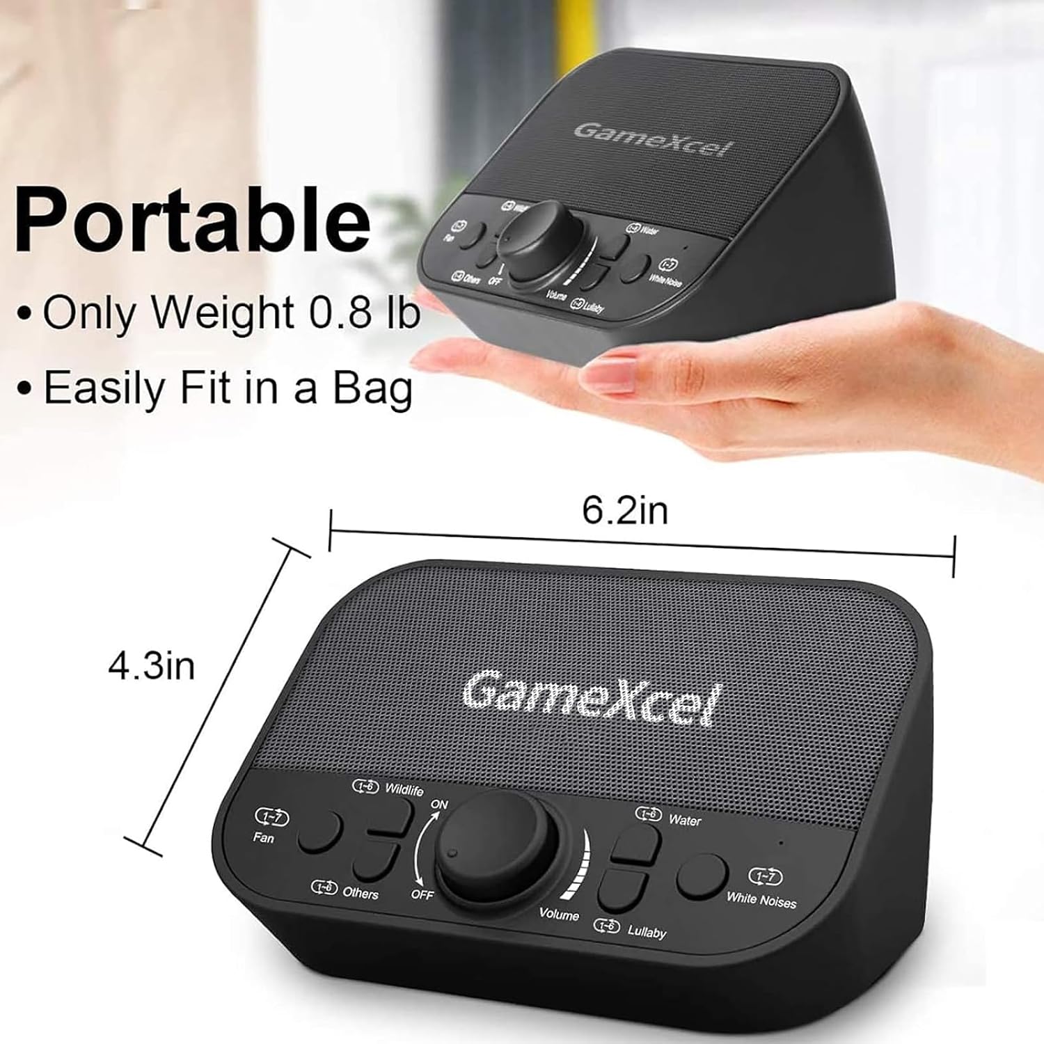 GameXcel White Noise Sound Machine for Sleeping – 38 Non-Looping Sounds Dual Speaker USB Powered Timer Memory – Portable Sleep relaxation…
